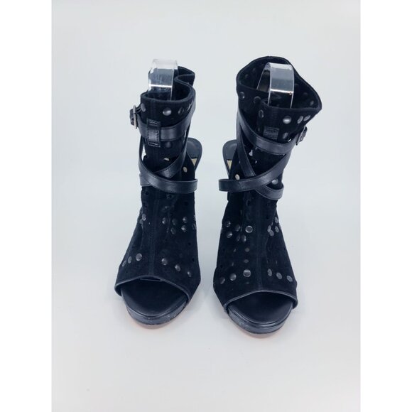 Jimmy Choo Black Suede Studded Open Toe Bondage Booties Size 38 - Picture 4 of 6